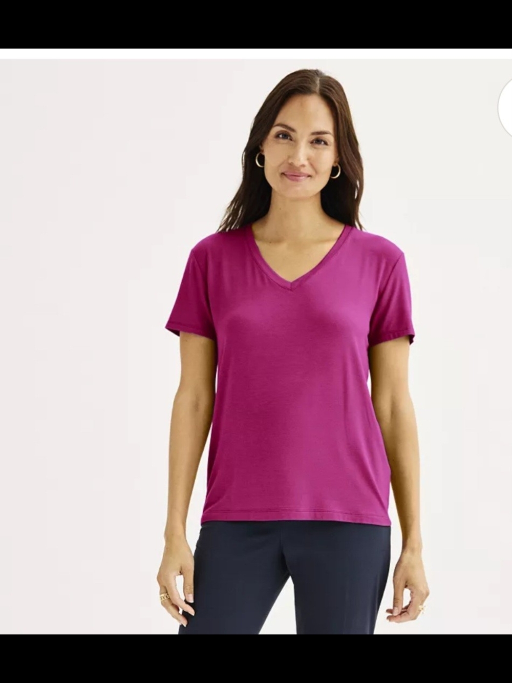 Nine West Women's V-Neck Short Sleeve Top - Fuchsia